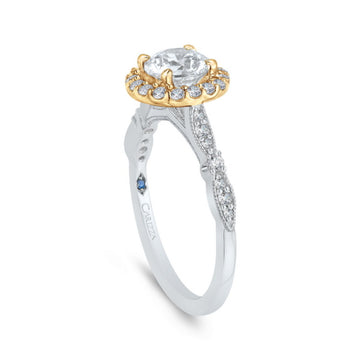 Round Diamond Halo Vintage Engagement Ring in 14K Two Tone Gold (Semi-Mount)